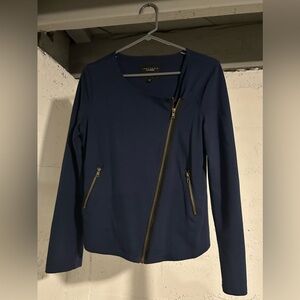 Asymmetrical Full Zip Navy Stretchy Jacket